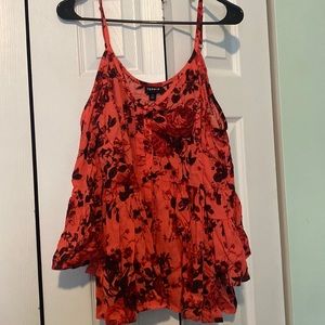 Coral floral babydoll style tank with flutter sleeves